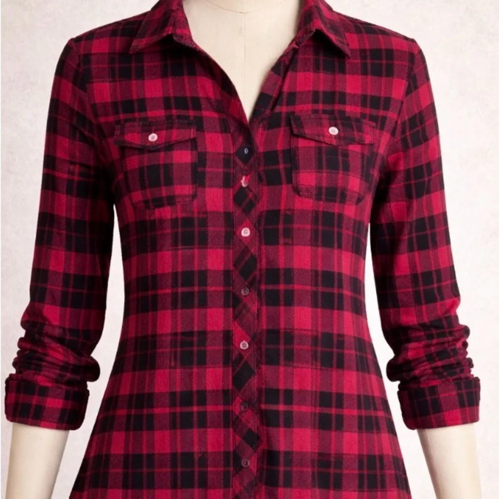 My Style Plaid Button-Up Shirt - Dark Pink and Black - Picture 1 of 13